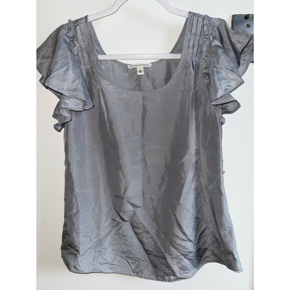 Banana Republic Tops - Banana Republic 100% Silk Silver Grey Flutter Sleeve Ruffle Top Small